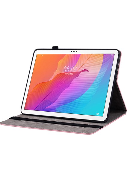 Huawei Enjoy Tablet 2/matepad T 10S/T 10 9.7 Inç Baskılı Tasarım Standı Tablet Pu Deri Kılıf Kapak-Pembe (Yurt Dışından)