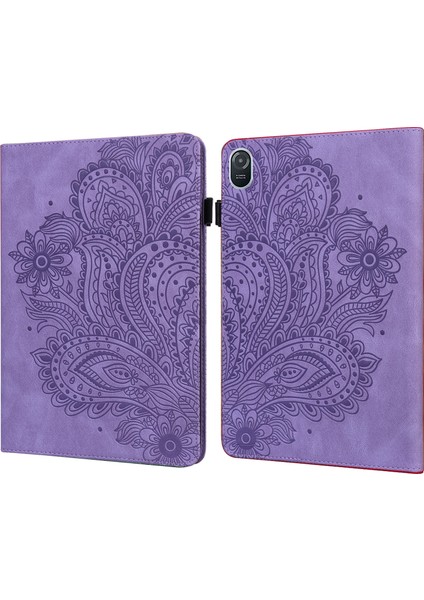Honor Pad 8 Kılıf Çiçek Desenli Pu Deri Kart Yuvaları Standı Koruyucu Tablet Kapağı-Mor (Yurt Dışından)