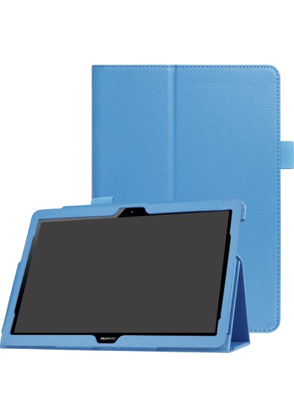 Huawei Mediapad T3 10 Için Çizilmez Şık Darbeye Dayanıklı Litchi Deri Kılıf Destekli Stand-Mavi (Yurt Dışından)