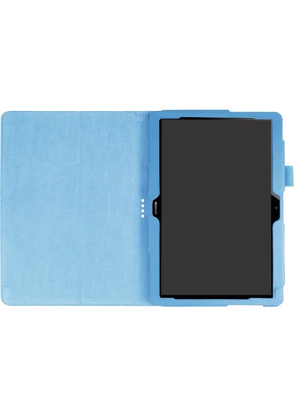 Huawei Mediapad T3 10 Için Çizilmez Şık Darbeye Dayanıklı Litchi Deri Kılıf Destekli Stand-Mavi (Yurt Dışından)