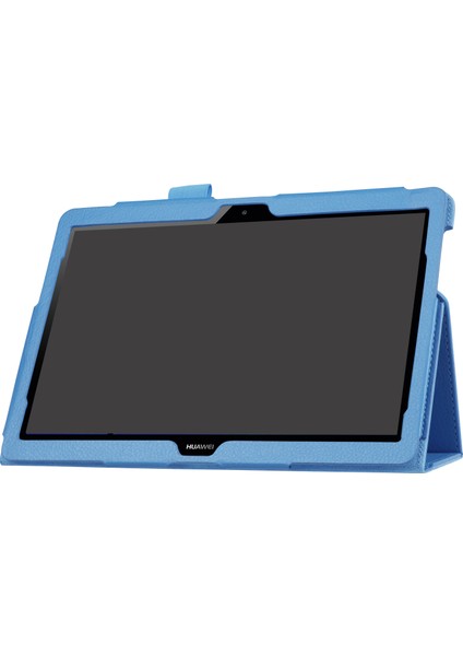 Huawei Mediapad T3 10 Için Çizilmez Şık Darbeye Dayanıklı Litchi Deri Kılıf Destekli Stand-Mavi (Yurt Dışından)