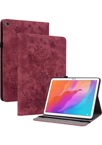 Huawei Enjoy Tablet 2/matepad T 10S/T 10 9.7 Inç Baskılı Tasarım Standı Tablet Pu Deri Kılıf Kapak-Kırmızı (Yurt Dışından)