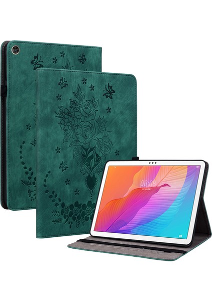 Huawei Enjoy Tablet 2/matepad T 10S/T 10 9.7 Inç Baskılı Tasarım Standı Tablet Pu Deri Kılıf Kapak-Yeşil (Yurt Dışından)