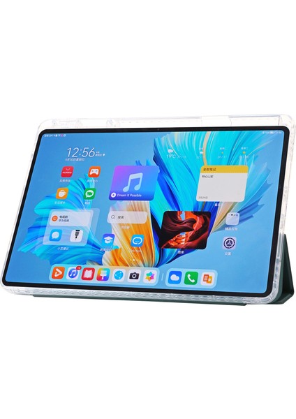 Huawei Matepad 11.5 S Kılıf Üç Katlı Stand Pu Deri + Tpu + Şeffaf Akrilik Tablet Kapağı-Siyahımsı Yeşil (Yurt Dışından)