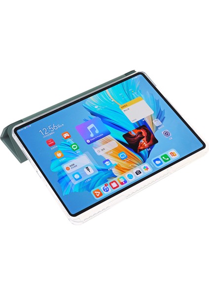 Huawei Matepad 11.5 S Kılıf Üç Katlı Stand Pu Deri + Tpu + Şeffaf Akrilik Tablet Kapağı-Siyahımsı Yeşil (Yurt Dışından)