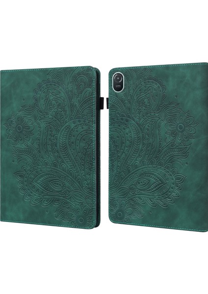 Honor Pad 8 Kılıf Çiçek Desenli Pu Deri Kart Yuvaları Standı Koruyucu Tablet Kapağı-Yeşil (Yurt Dışından)