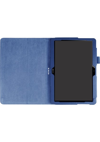Huawei Mediapad T3 10 Için Çizilmez Şık Darbeye Dayanıklı Litchi Deri Kılıf Destekli Stand-Koyu Mavi (Yurt Dışından)