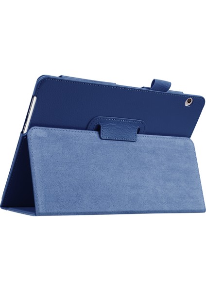 Huawei Mediapad T3 10 Için Çizilmez Şık Darbeye Dayanıklı Litchi Deri Kılıf Destekli Stand-Koyu Mavi (Yurt Dışından)