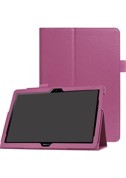Huawei Mediapad T3 10 Için Çizilmez Şık Darbeye Dayanıklı Litchi Deri Kılıf Destekli Stand-Mor (Yurt Dışından)
