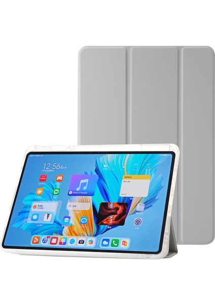 Huawei Matepad 11.5 S Kılıf Üç Katlı Stand Pu Deri+Tpu+Şeffaf Akrilik Tablet Kapağı-Gri (Yurt Dışından)