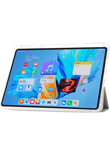 Huawei Matepad 11.5 S Kılıf Üç Katlı Stand Pu Deri+Tpu+Şeffaf Akrilik Tablet Kapağı-Gri (Yurt Dışından)
