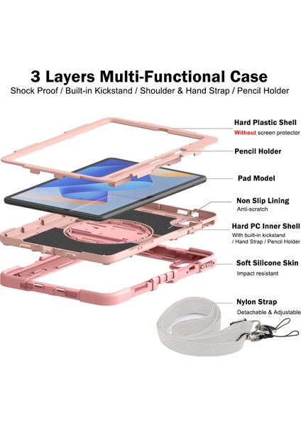 Silikon + Pc Tablet Kılıfı Huawei Matepad 11(2023)DARBEYE Dayanıklı Kickstand Kapak Bilek Bandı/omuz Askısı-Gül Altın (Yurt Dışından) fırsatları