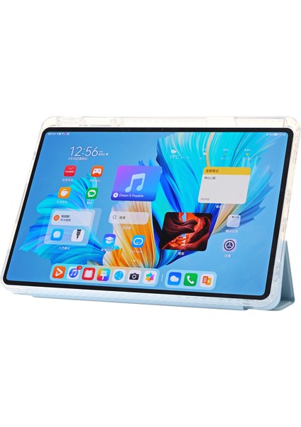 Huawei Matepad 11.5 S Kılıf Üç Katlı Stand Pu Deri+Tpu+Şeffaf Akrilik Tablet Kılıfı-Bebek Mavisi (Yurt Dışından)