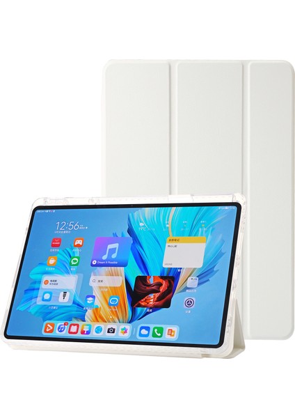 Huawei Matepad 11.5 S Kılıf Üç Katlı Stand Pu Deri+Tpu+Şeffaf Akrilik Tablet Kapağı-Beyaz (Yurt Dışından)