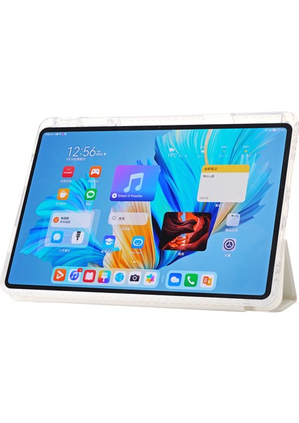 Huawei Matepad 11.5 S Kılıf Üç Katlı Stand Pu Deri+Tpu+Şeffaf Akrilik Tablet Kapağı-Beyaz (Yurt Dışından)