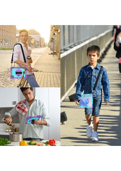 Silikon + Pc Tablet Kılıfı Huawei Matepad 11(2023)DARBEYE Dayanıklı Kickstand Kapak Bilek Bandı/omuz Askısı-Mor+Nane Yeşili (Yurt Dışından) indirimleri