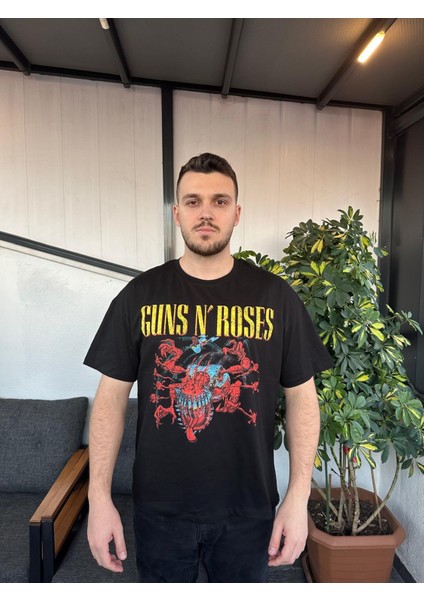 Erkek Guns N'roses Lisanslı Baskılı Kısa Kollu Bisiklet Yaka Rahat Kalıp Tişört/t-Shirt/tshirt