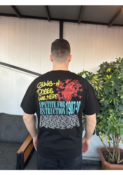 Erkek Guns N'roses Lisanslı Baskılı Kısa Kollu Bisiklet Yaka Rahat Kalıp Tişört/t-Shirt/tshirt