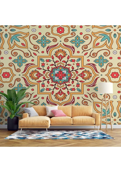 Renkli Çini Motifli Duvar Kağıdı