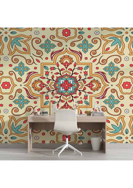 Renkli Çini Motifli Duvar Kağıdı fırsatları