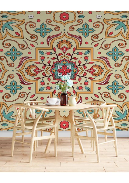 Renkli Çini Motifli Duvar Kağıdı indirimleri