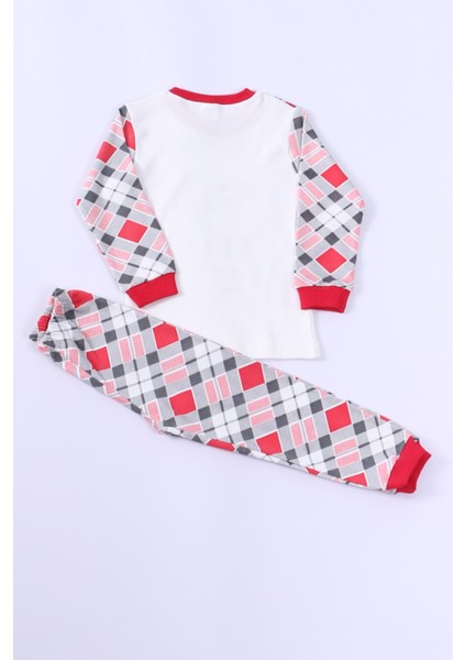 Çocuk Yılbaşı Pijama Takımı Noel Baba Baskılı Ribanalı D8