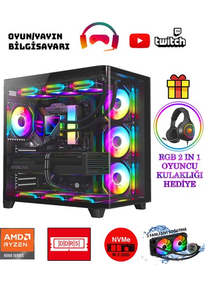 Tiger RTX15 Ryzen 5 8400F 16GB Ddr5 Ram 512 GB M.2 Nvme SSD 12GB 192BIT RTX3060 Sıvı Soğutmalı Oyuncu Masaüstü Bilgisayarı