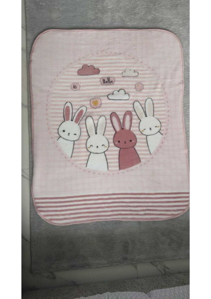 Hello Rabbıt Bebek Battaniyesi (100X120) Pembe