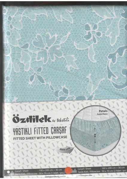 Fitted Lastikli Çarşaf Seti Yastıklı Çarşaf Pamuk Ranforce 100 x 200 Aqua Petals