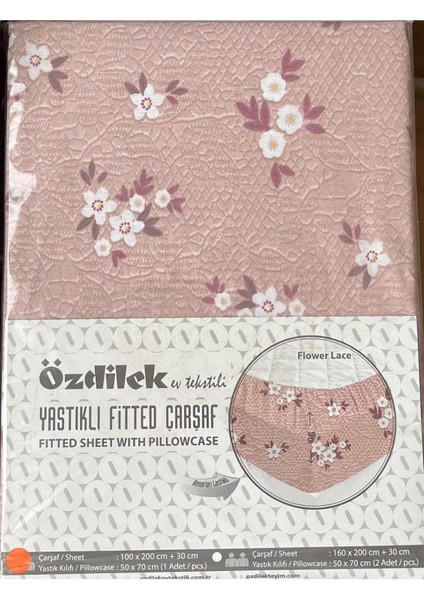 Fitted Lastikli Çarşaf Seti Yastıklı Çarşaf Pamuk Ranforce 100 x 200 Gül Kurusu F.lace