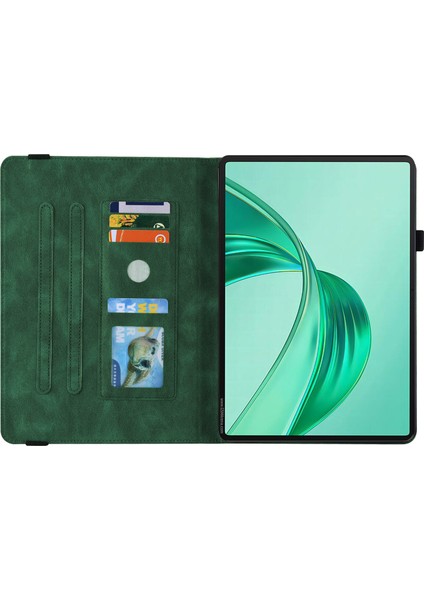 Honor Pad X8A Kılıf Için Çiçek Baskı Pu Deri Tablet Kılıfı, Kart Yuvalı-Yeşil (Yurt Dışından)