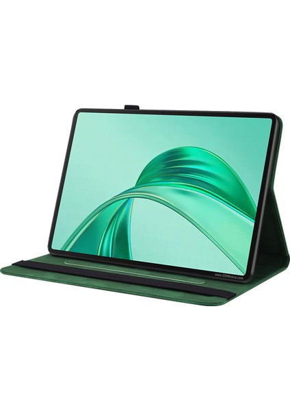 Honor Pad X8A Kılıf Için Çiçek Baskı Pu Deri Tablet Kılıfı, Kart Yuvalı-Yeşil (Yurt Dışından)