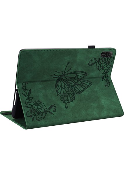 Honor Pad X8A Kılıf Için Çiçek Baskı Pu Deri Tablet Kılıfı, Kart Yuvalı-Yeşil (Yurt Dışından)