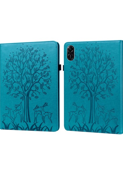 Honor Pad X9 Kılıf Pu Deri Ağaç Geyik Desenli Katlanır Stand Tablet Kapak-Mavi (Yurt Dışından)
