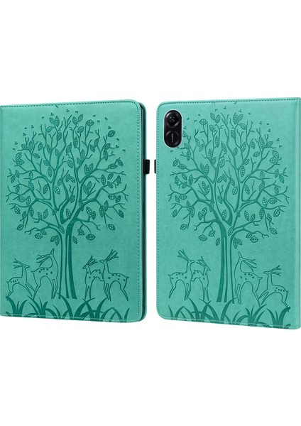 Honor Pad X9 Kılıf Pu Deri Ağaç Geyik Desenli Katlanır Stand Tablet Kapak-Yeşil (Yurt Dışından)