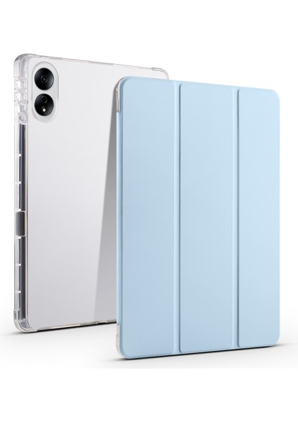 Honor Magicpad 13 Için Pu Deri Şeffaf Tpu Tablet Kılıfı Üç Katlı Standı Tablet Kapak ile Kalem Tutucu-Bebek Mavisi (Yurt Dışından)