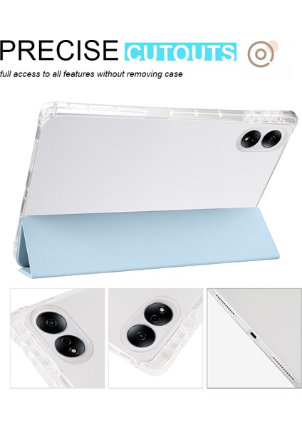 Honor Magicpad 13 Için Pu Deri Şeffaf Tpu Tablet Kılıfı Üç Katlı Standı Tablet Kapak ile Kalem Tutucu-Bebek Mavisi (Yurt Dışından)
