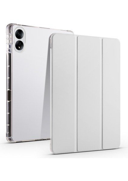 Honor Magicpad 13 Için Pu Deri Şeffaf Tpu Tablet Kılıfı Üç Katlı Standı Tablet Kapak ile Kalem Tutucu-Gri (Yurt Dışından)