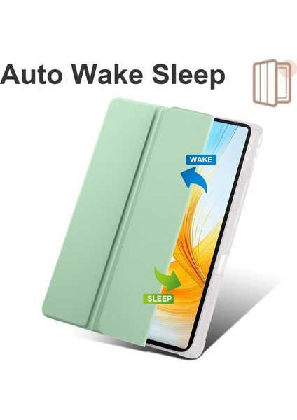 Onur Magicpad 13 Için Pu Deri Şeffaf Tpu Tablet Kılıfı Üç Katlı Standı Tablet Kapak ile Kalem Tutucu-Matcha Yeşil (Yurt Dışından)