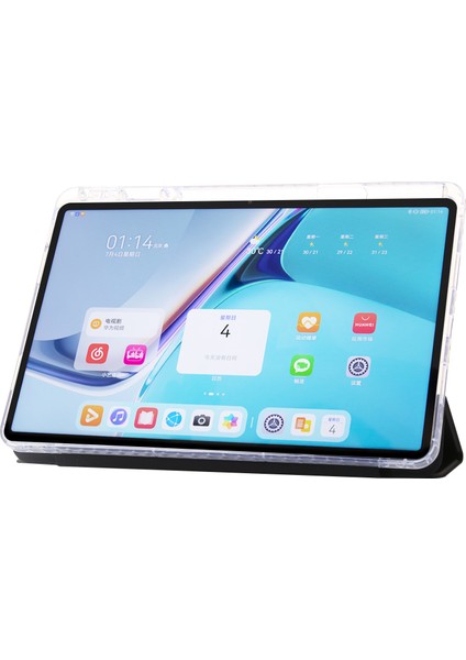 Huawei Matepad Se 11 Kılıf Üç Katlı Stand Deri+Tpu+Akrilik Şeffaf Arka Tablet Kapağı-Siyah (Yurt Dışından)