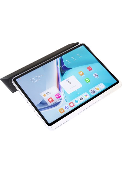 Huawei Matepad Se 11 Kılıf Üç Katlı Stand Deri+Tpu+Akrilik Şeffaf Arka Tablet Kapağı-Siyah (Yurt Dışından)