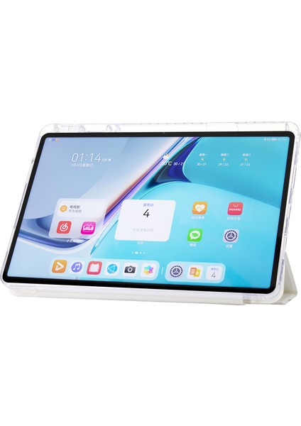 Huawei Matepad Se 11 Kılıf Üç Katlı Stand Deri+Tpu+Akrilik Şeffaf Arka Tablet Kapağı-Beyaz (Yurt Dışından)