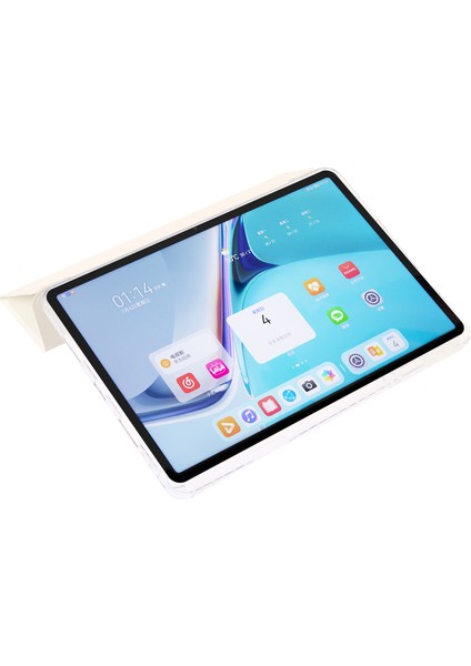 Huawei Matepad Se 11 Kılıf Üç Katlı Stand Deri+Tpu+Akrilik Şeffaf Arka Tablet Kapağı-Beyaz (Yurt Dışından)