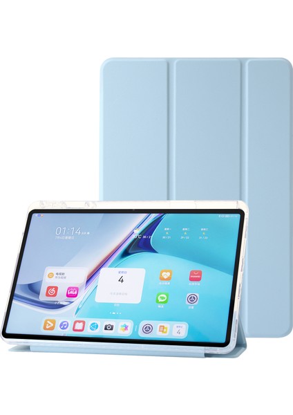 Huawei Matepad Se 11 Kılıf Üç Katlı Stand Deri+Tpu+Akrilik Şeffaf Arka Tablet Kılıfı-Bebek Mavisi (Yurt Dışından)