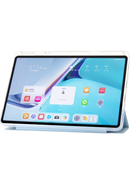 Huawei Matepad Se 11 Kılıf Üç Katlı Stand Deri+Tpu+Akrilik Şeffaf Arka Tablet Kılıfı-Bebek Mavisi (Yurt Dışından)