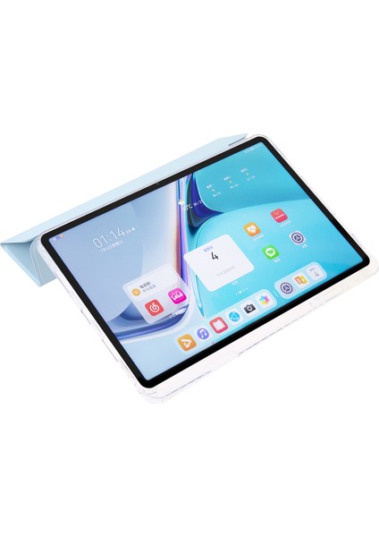 Huawei Matepad Se 11 Kılıf Üç Katlı Stand Deri+Tpu+Akrilik Şeffaf Arka Tablet Kılıfı-Bebek Mavisi (Yurt Dışından)
