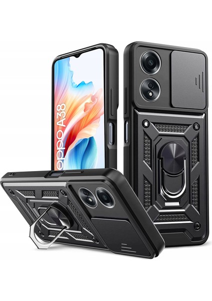 Oppo A38 Kılıf Kamera Koruma Sürgülü Mıknatıslı Stand Özellikli Silikon Tank Kapak