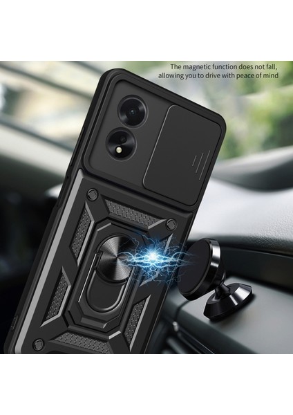 Oppo A38 Kılıf Kamera Koruma Sürgülü Mıknatıslı Stand Özellikli Silikon Tank Kapak
