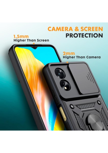 Oppo A38 Kılıf Kamera Koruma Sürgülü Mıknatıslı Stand Özellikli Silikon Tank Kapak