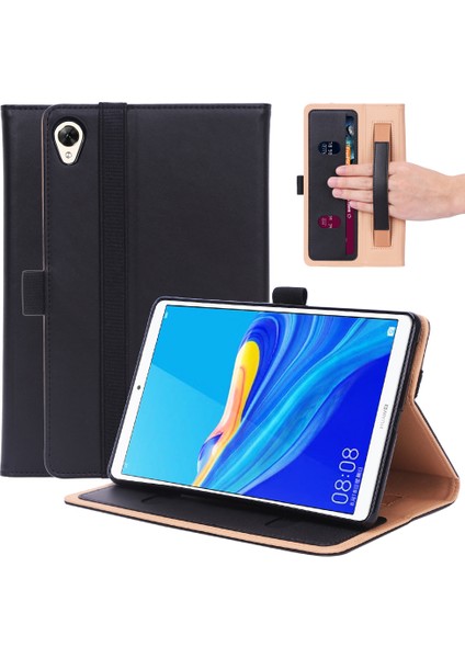 Huawei Mediapad M6 8.4-Inç-Siyah Için Elastik Bantlı Deri Standlı Kart Tutucu Tablet Kılıfı (Yurt Dışından)